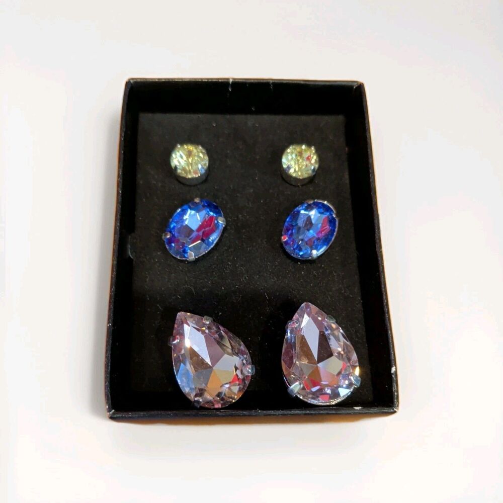 AVON Ladies Set of Three Pierced Earrings  Faux Stones  Different Sizes & Colors